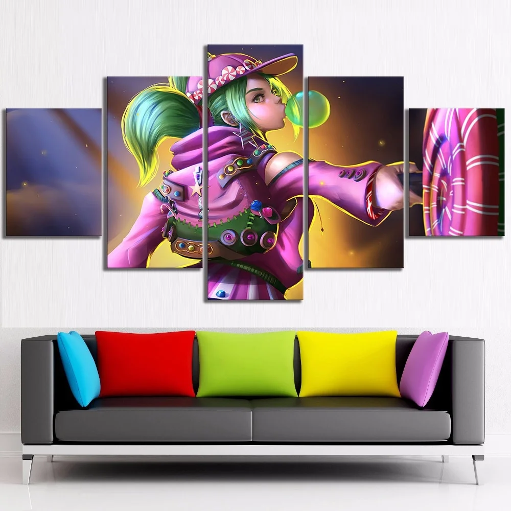 

5 Piece Fortnight Battle Royale Zoey Fort Game Poster Nite Anime Girl HD Wall Pictures Canvas Painting for Living Room Decor-1