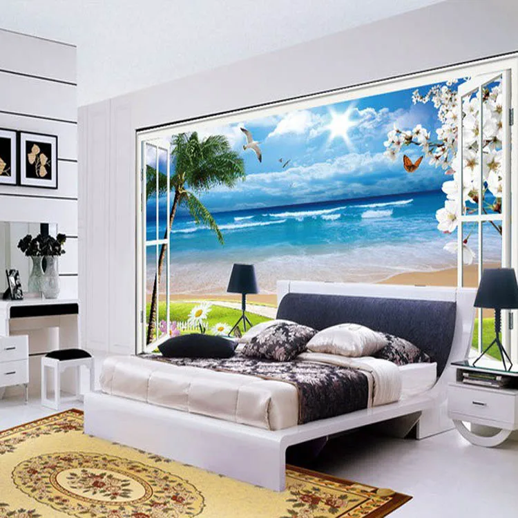 High Quality Haixing Factory Window Wallpaper 3d Wall Mural Wallpaper Window Beach View Design 3d Room Wallpaper Customize 3d Wall Murals Wallpaper Mural Wallpaperwall Mural Wallpaper Aliexpress