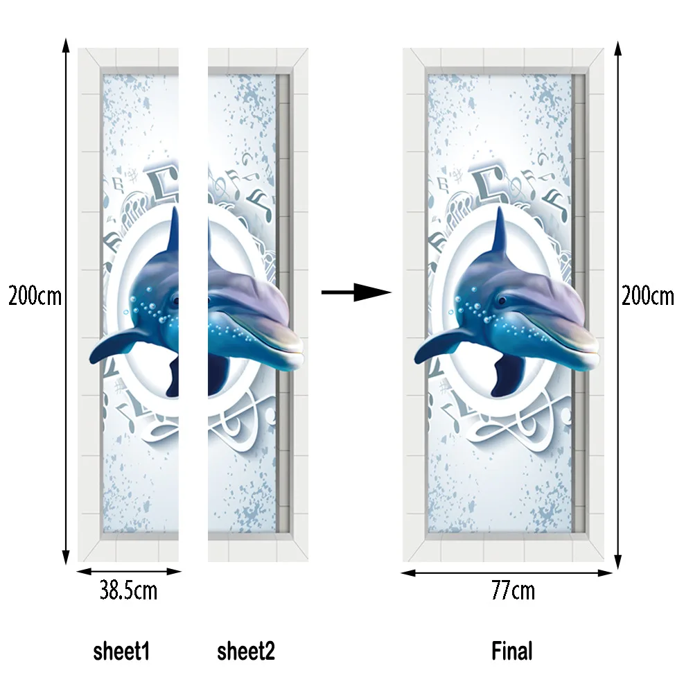 3D синий Дельфин наклейка на дверь s детская комната Спальня дверь Фреска деревянная стальная дверь кожура и наклейка DIY ремонт стены бумага наклейка