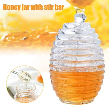 

Honey Pot Clear Jar with Dipper Lid Beehive Style for Home Kitchen WXV Sale