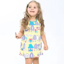 Peu maven enfants marque vêtements 2017 new summer bébé filles vêtements enfants Coton arbre maison imprimer robe S0008