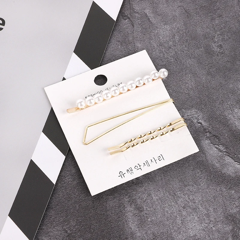 Korean INS 3Pcs Pearl Set Geometric Women Hairpin Snap Barrette Hairgrip Hair Clips for girls hair styling Hair Accessories