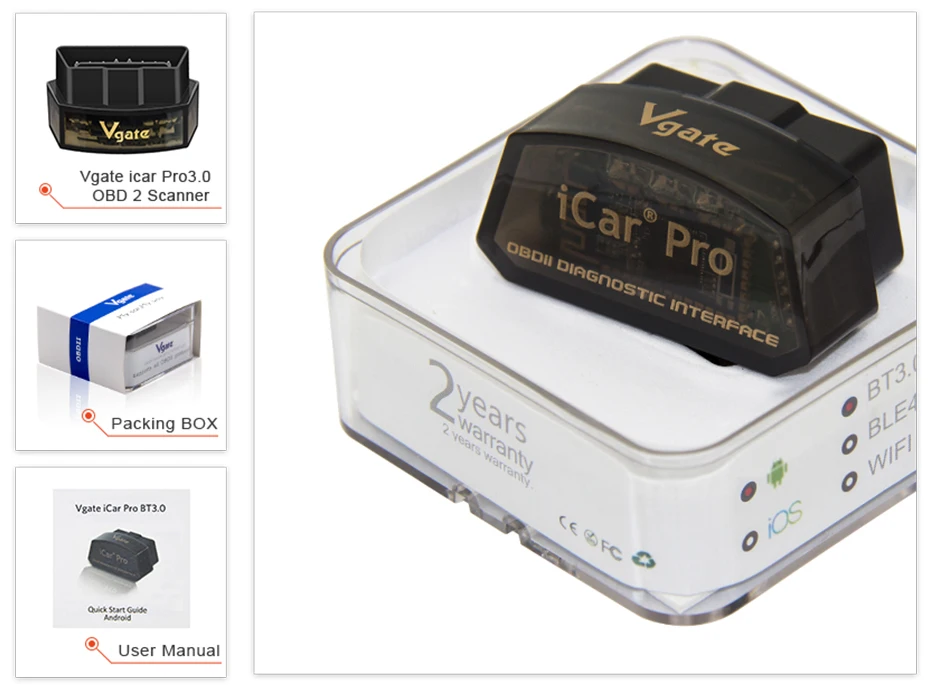 20 шт. Vgate icar pro elm327 Bluetooth 4 0/3 0/Wifi obd2 elm 327 V2.1 для Android/IOS/ПК obd сканер Бесплатная