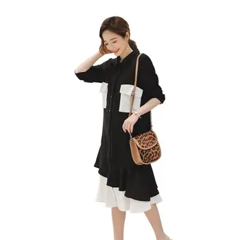 

2019 Fashion Maternity Long Sleeve Pregnancy Nursing Blouse Dress Pregnant Women Loose Patchwork Ruffles Vestdio Clothing Q582