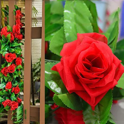 2,3 м Шелковый цветок розы плюща лоза подвесная гирлянда искусственный цветок вечерние украшения для дома, свадьбы, Пасхи - Цвет: Красный