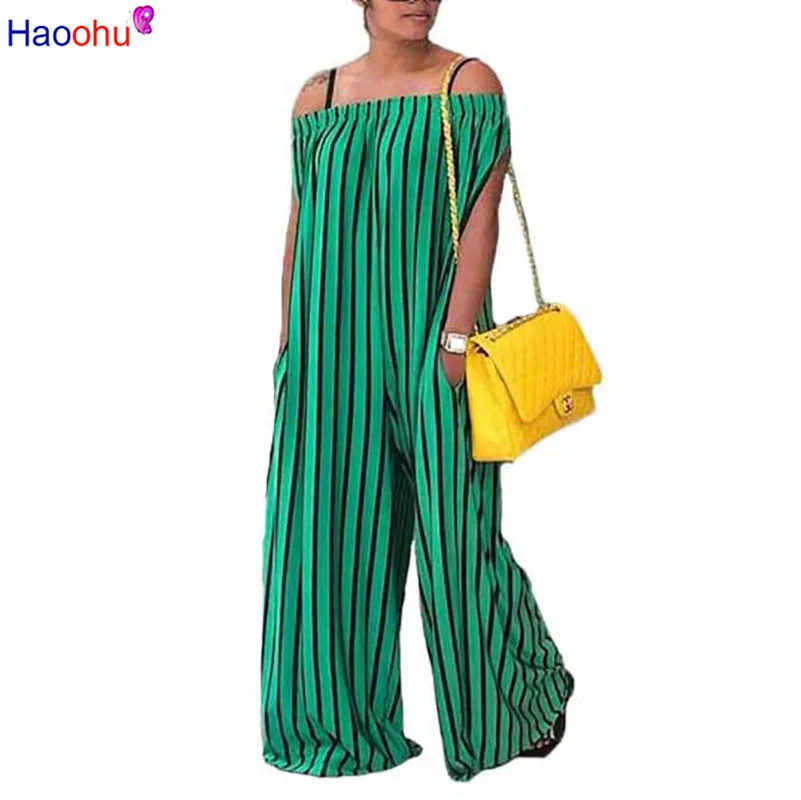 

HAOOHU Off Shoulder Sexy Rompers Womens Jumpsuit Summer Slash Neck One Piece Wide Leg Pant Overalls Casual Loose Camo Jumpsuits