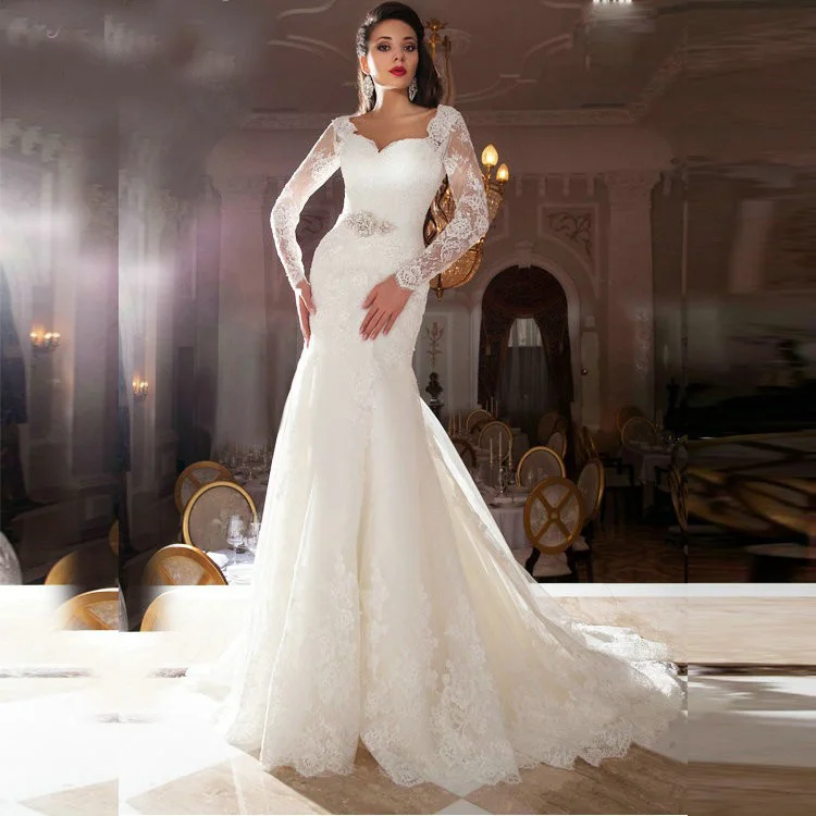 

Lace Backless Wedding Dress 2016 New Sweetheart Appliqued vestido de noiva de renda robe de mariage Long Sleeve Wedding Gowns