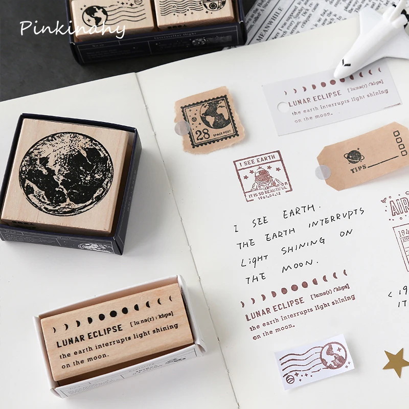 

Vintage Space Ticket Moon planet wood stamp DIY wooden rubber stamps for scrapbooking stationery scrapbooking standard stamp