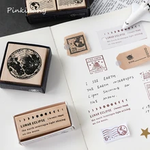 Sello de madera del planeta de la luna del billete del espacio de la vendimia sellos de goma de madera DIY para el álbum de recortes papelería sello estándar