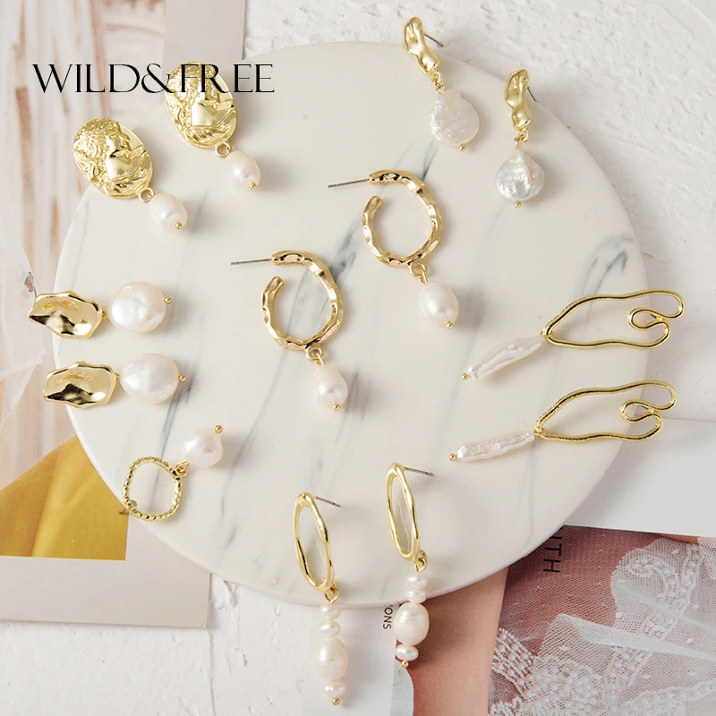 Wild & Free винтажные пресноводные жемчужины неправильной формы серьги для женщин с