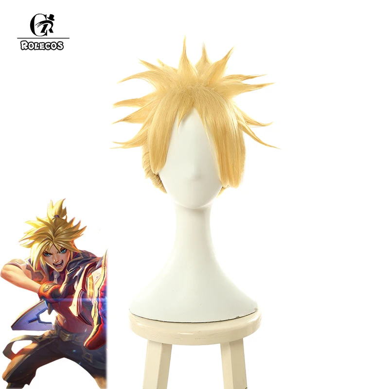 ROLECOS Game LOL Ezreal Cosplay Hair Battle Academia 25cm Yellow Headwear Men Synthetic Short | Тематическая одежда и