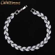 CWWZircons New Trendy 2018 Cubic Zirconia Jewelry Silver Color Leaf Charm CZ Crystal Female Bracelets Bangles