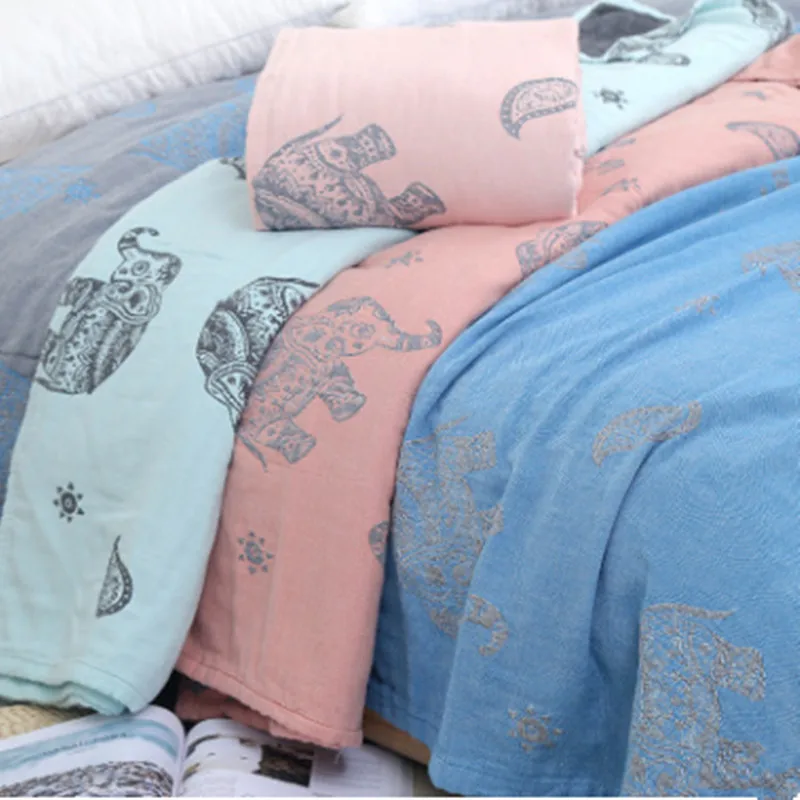 

High quality three-layer gauze plaid elephant throwing line blanket 1 piece 200 * 230cm 100% cotton adult super soft blanket