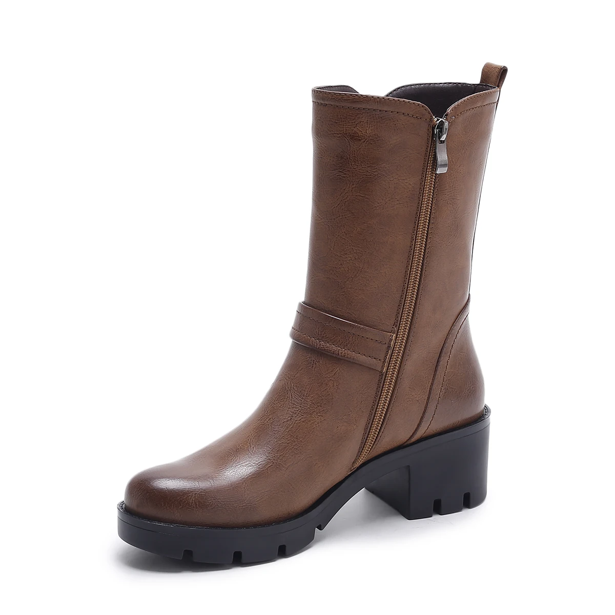 leather biker boots brown