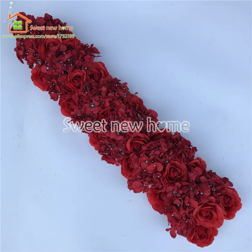 

DIY Artificial Flower Runner Silk Red Rose Hydrangea Rlowe row Table Centerpiece Road Lead Arch Flowers