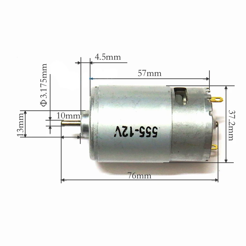 555 двигатель постоянного тока RS-555 постоянный магнит двигатель постоянного тока с высоким крутящим моментом 12 В 3550 об/мин двигатель с внутренним вентилятором, 330gf. cm, диаметр вала 3,175 мм