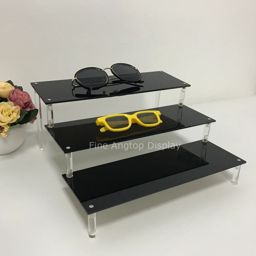 

Customized 3 Layer Black Desktop Acrylic Display Holder 21cm Depth Of Each Layer