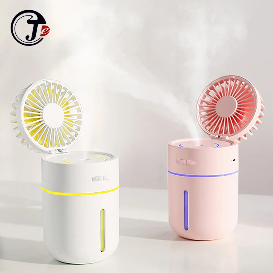 

2000 mAh Battery Fan with Air Humidifier 400ML USB Aroma Essential Oil Diffuser 7Color Night Light ventilador Portable Table Fan