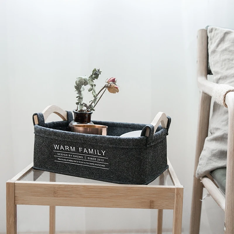 

Felt Cloth Storage Basket with Handles European Elegant Luxury Desk Storage Organizer Decor Seasoning Sundries Basket for Home