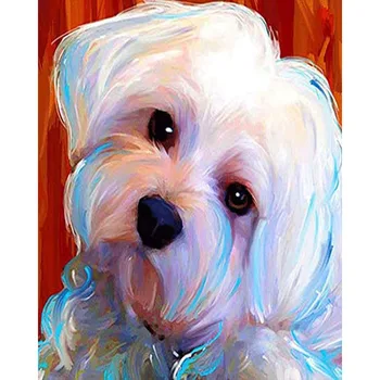 

Painting By Numbers DIY Dropshipping 40x50 50x65cm White puppy lovely cute Animal Canvas Wedding Decoration Art picture Gift