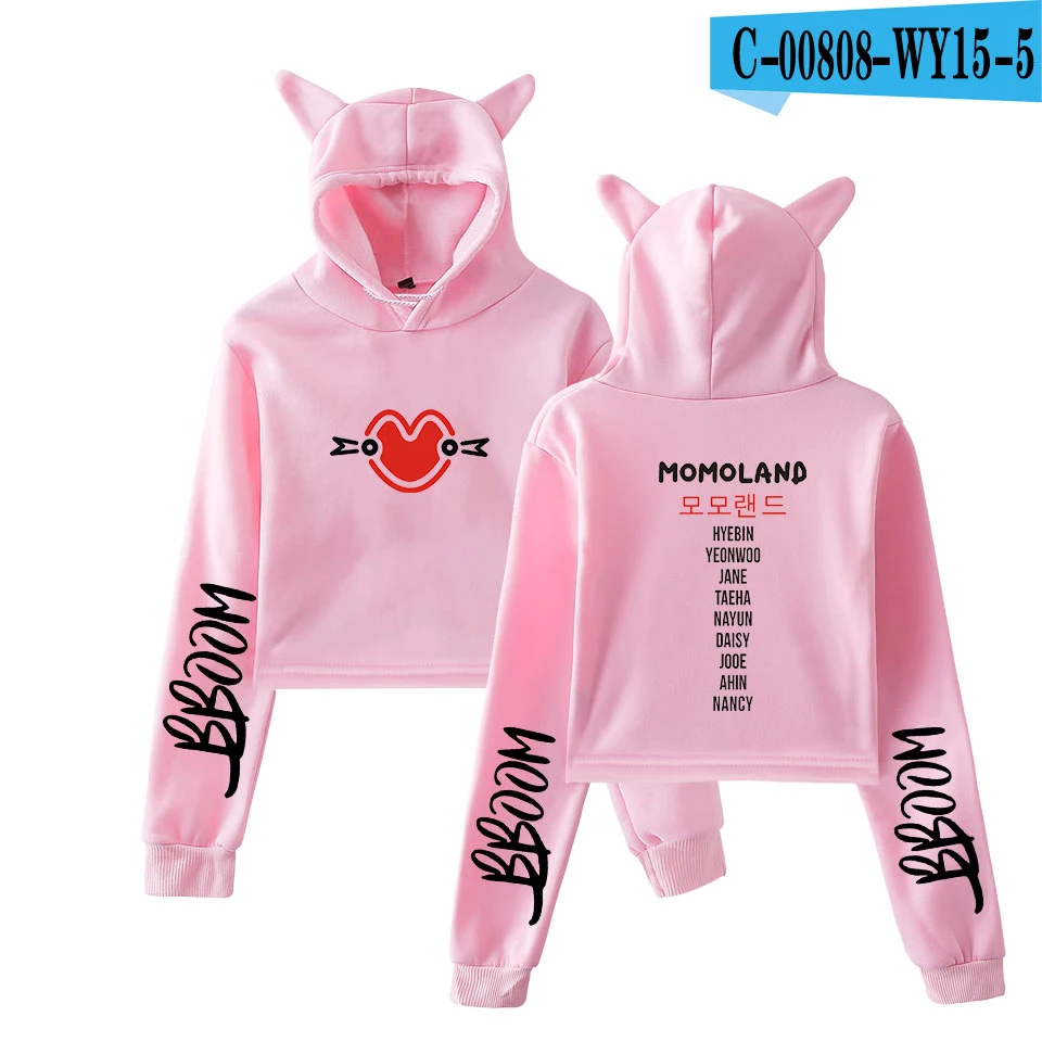 Модный трендовый женский укороченный топ MOMOLAND с котом сезон лето 2019 худи свитшот