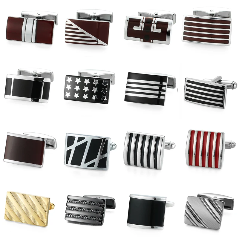 

Novelty Cuff links Men's Gold Silver Rectangle red Enamel Design stainless steel Material Gift Hand engraving cufflinks Jewelley