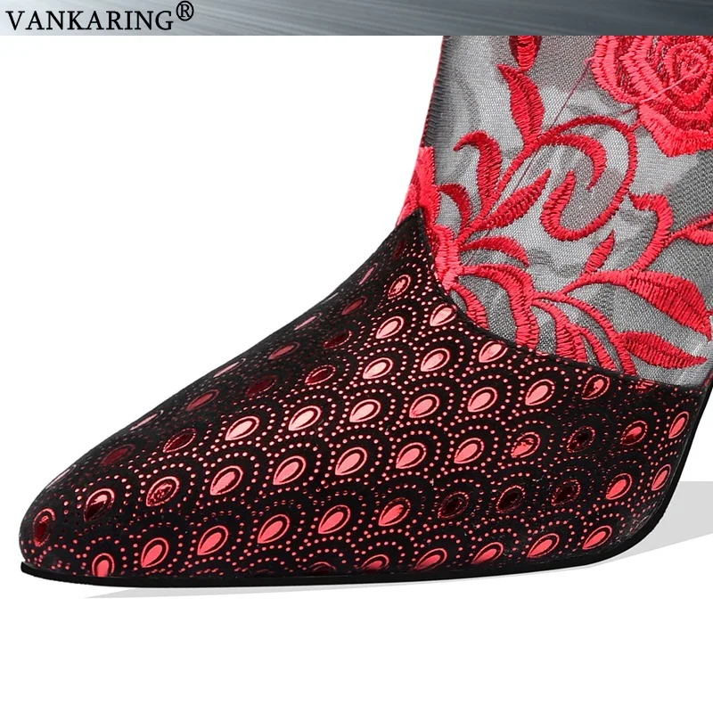 Брендовые туфли-лодочки из овечьей кожи и сетчатого материала Модные ботильоны для женщин, пикантные ковбойские ботинки с острым носком женские летние ботинки на высоком каблуке