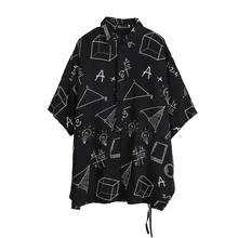 Летняя футболка с геометрическим узором и боковыми шнурками; свободная Мужская рубашка с пятиточечным рукавом; уличная свободная трендовая Удобная рубашка;