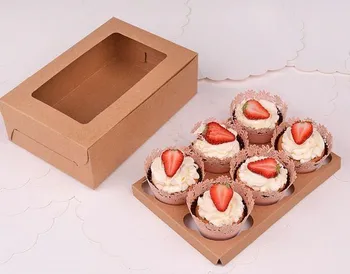 

20pcs/lot 24*16*7.5cm White/Brown kraft paper 6 cupcake boxes DIY party gift box cookies snack candy box Baking packing boxes