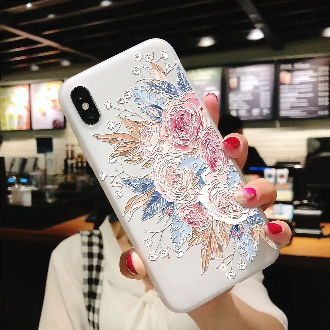 

Flower Capa For iPhone 7 Plus 3D Print Emboss For iPhone 5 5S SE 6 6S 8 Plus 9 10 Silicone Cover For iPhone XR X XS Max TPU Case