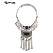 Borla de La manera Collar Pendiente de Las Mujeres 2016 de Plata Femme Collier Collar Gargantilla Joyas Declaración Babero de La Joyería de Boho Étnico Maxi Grande