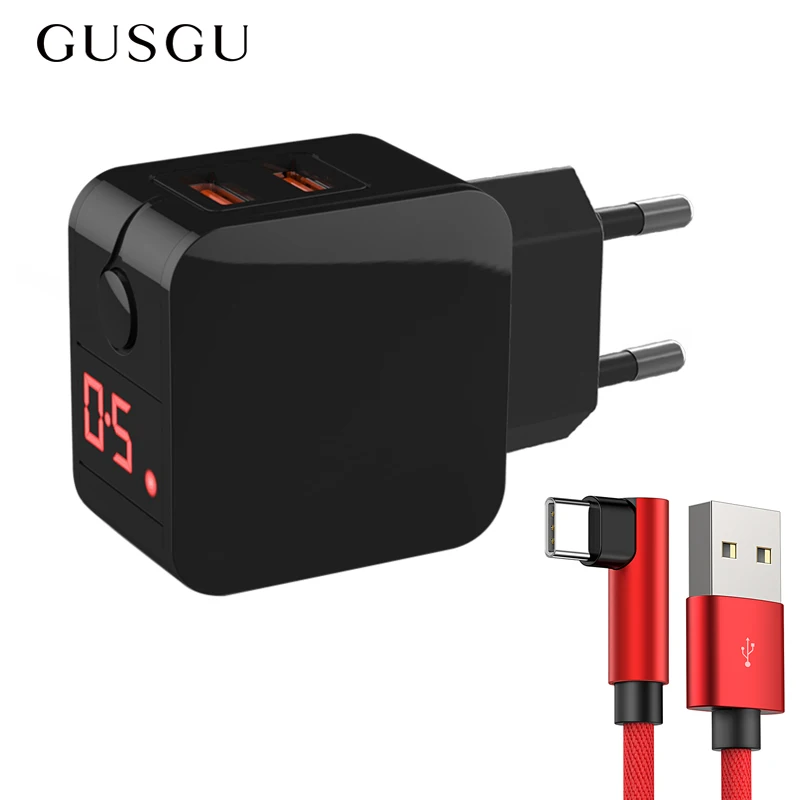 

GUSGU Travel Wall Charger Dual USB EU Plug, Mobile Phone Data Cable Charging for Type-C For Samsung S9 Huawei Oneplus L type