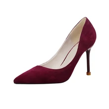 Fashion Brief OL Style Woman Daily Shoes 8cm High Heels Suede PU Leather Pointed Toe Shallow Shoes for Women size 34-39