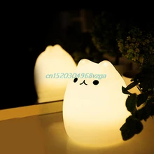 Night Lights USB Cat LED Children Animal Night Light Silicone Soft Cartoon Baby Nursery Lamp Variable color #H028#