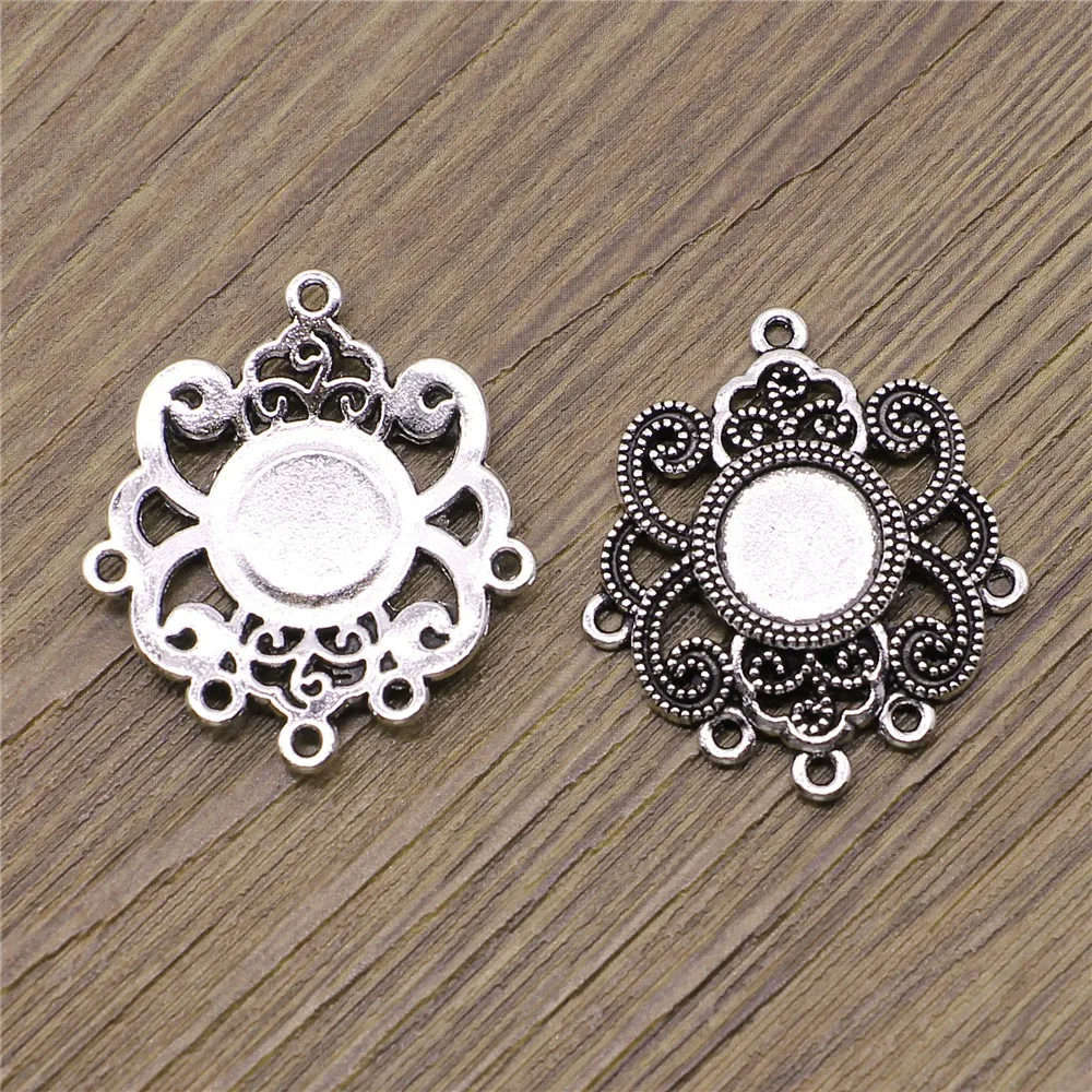

5pcs/lot Earring Connector Style Antique Silver Tone Fit 10mm Round Cameo Cabochon Base Setting Jewelry Findings