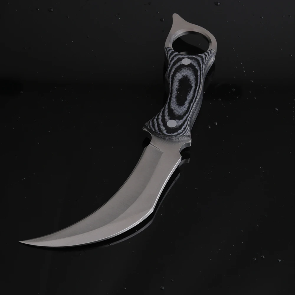 Baratos Cuchillo táctico fijo 440C hoja de acero Karambit Camping supervivencia cuchillos buena alta calidad (con cuerda de pulsera de supervivencia)