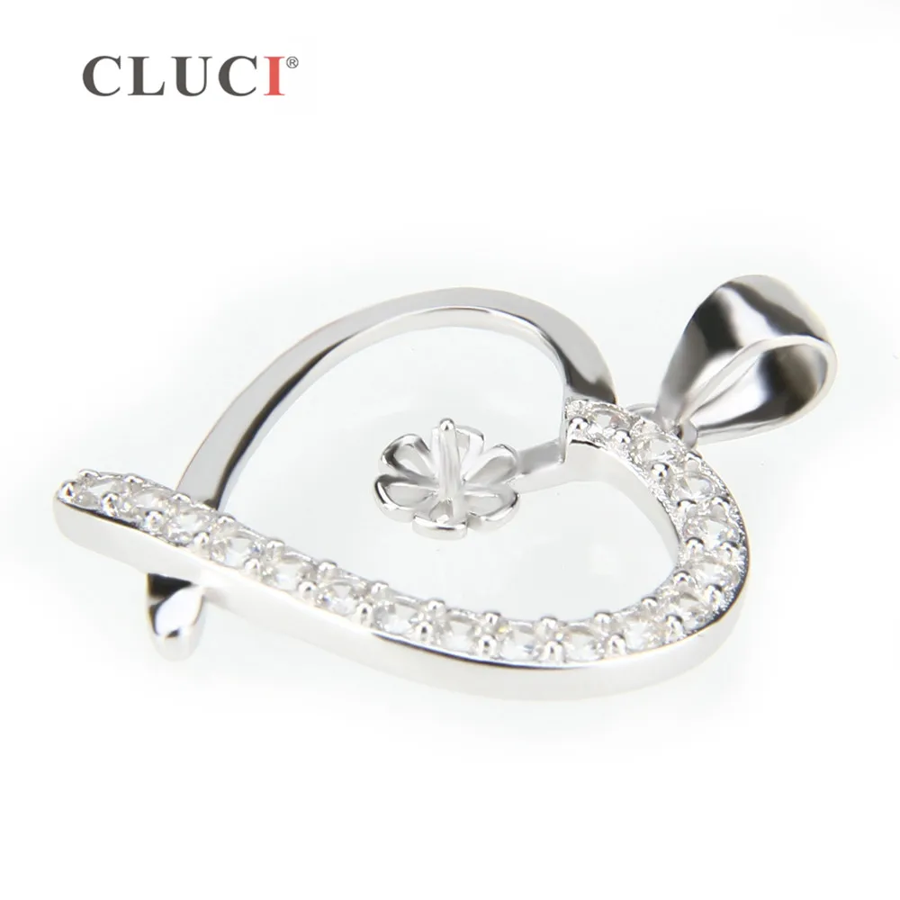 CLUCI 925 Sterling Silver Heart Charms Pendant Women Jewelry Silver 925 Pearl Pendant Mounting for Necklace Making SP028SB