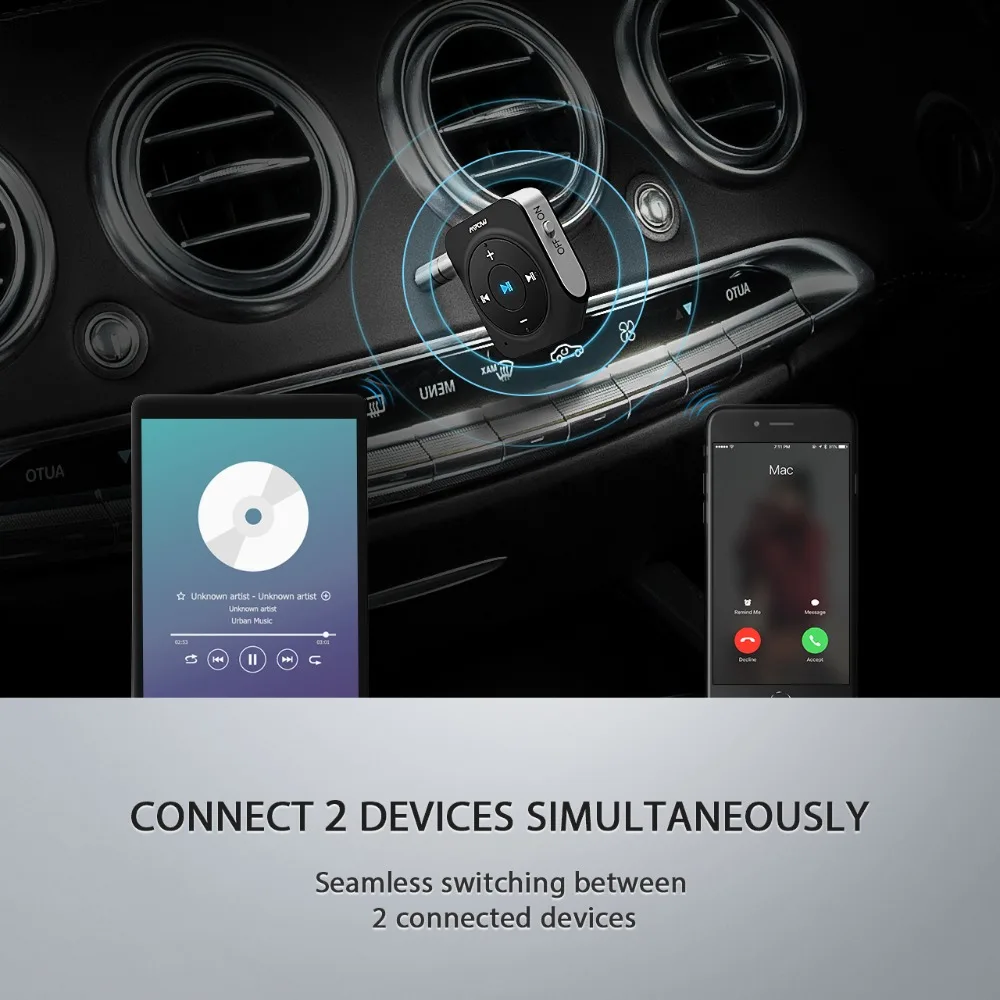 Mpow Bluetooth приемник Bluetooth 4,1 автомобильный адаптер портативный автомобильный комплект CVC 6,0 Шумоподавление для дома/автомобиля звуковая система
