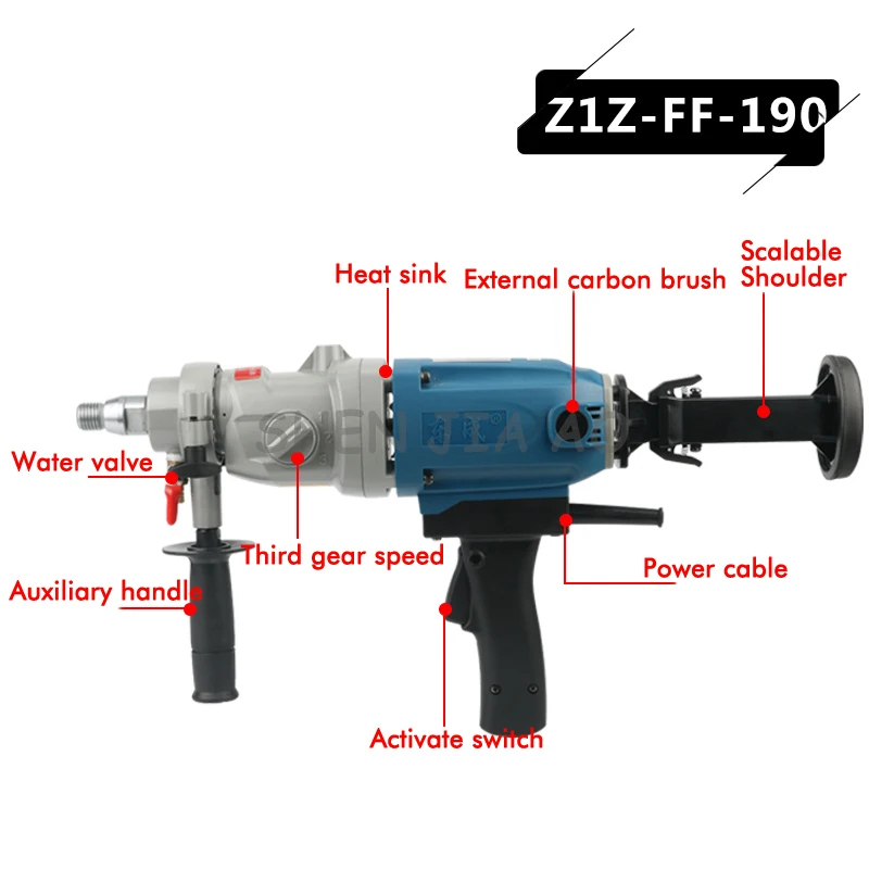 Hand-held electric diamond drill 1800W strong motor three speed regulating concrete drilling core electric water drill 220V 1PC
