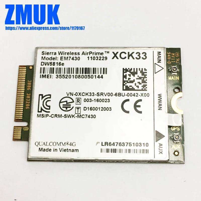 For Dell EM7430 DW5816e GOBI6000 Sierra Wireless Qualcomm 4G LTE WWAN NGFF Card