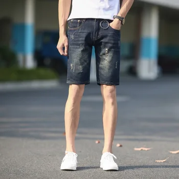 

Men Summer Denim Shorts Navy Holes Short Jeans Good Quality Men Cotton Straight Short Jeans Large Size Denim Shorts Large Size40