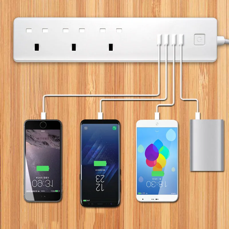 

New WiFi Smart Outlet UK Plug 4 USB Timing Function Fast Charging Safe For Home Office WWO66