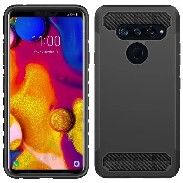 От смешанного воздействия бронированный противоударный чехол для LG V40 ThinQ двойной Слои со из углеродистого волокна с полным покрытием Защитный чехол для LG V40 ThinQ Coque - Цвет: black