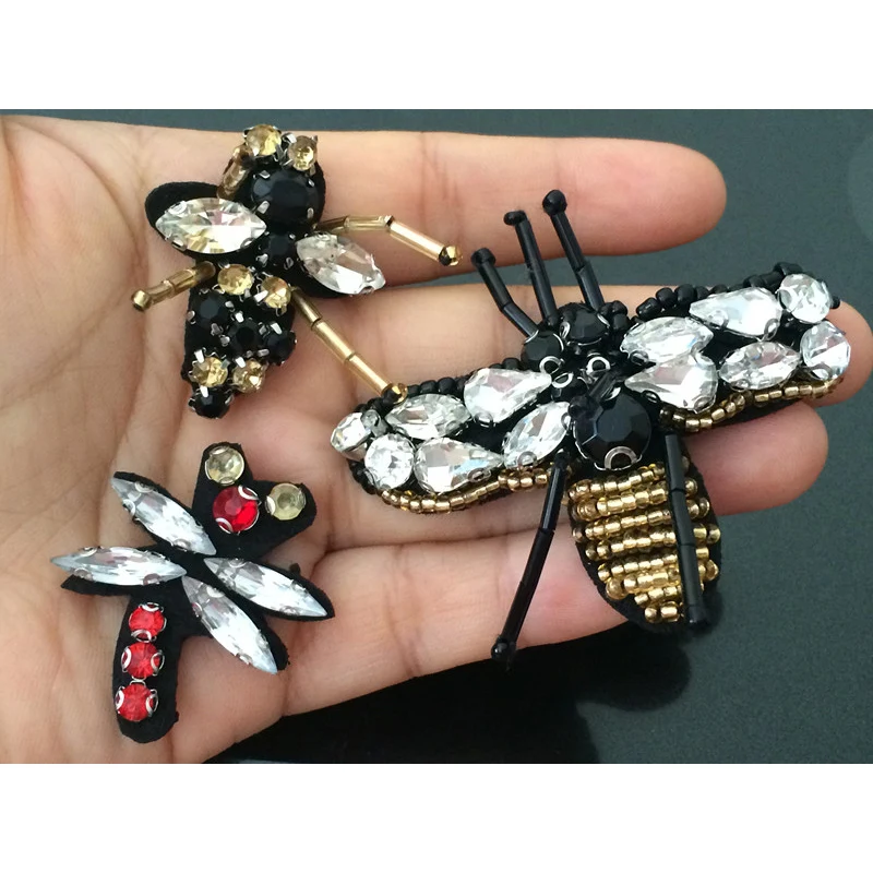 

Bee crystal rhinestone sequins patches applique beaded collar sewing accessories fashion clothing decoration patch RP32
