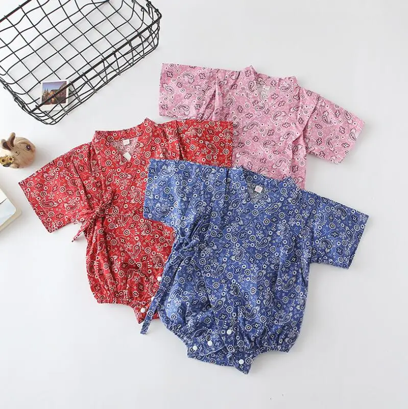 

New Soft Floral Japanese Kids Kimono Wholesale Summer Baby Girls Boys Rompers Cotton Casual Tracksuit Infants Bebes Jumpsuits
