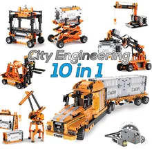 CaDA City Engineering Technic RC машина машины Строительные блоки моделирование порт инженерный Интеллектуальный мотор Набор игрушек 10 в 1