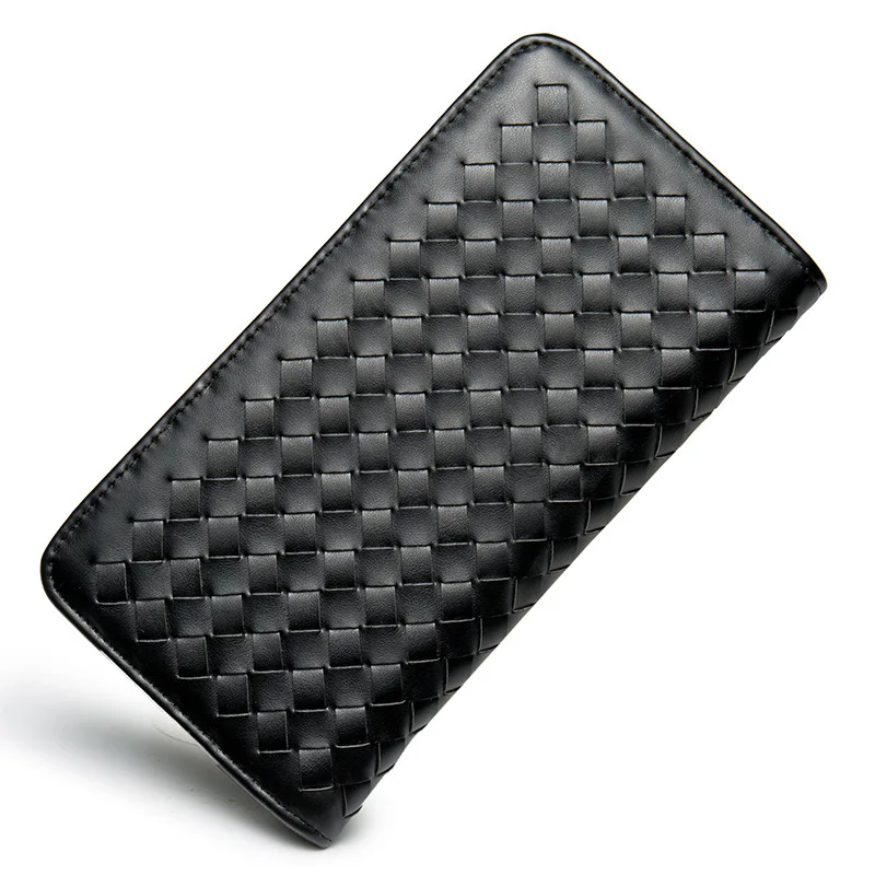 

HS RHYME Fashion Solid Knitting Pattern PU Leather Men's Wallet Long Purse with Zipper Male Clutch Bag Money Coin Bag