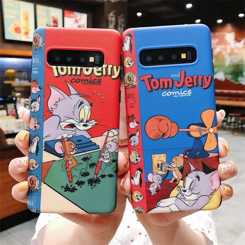 

Ourpho Cute Cartoon Tom Jerry Phone Case For Samsung Galaxy S10 Plus S10e S8 S9 Plus Note 9 8 Soft Silicone Case Cover Coque