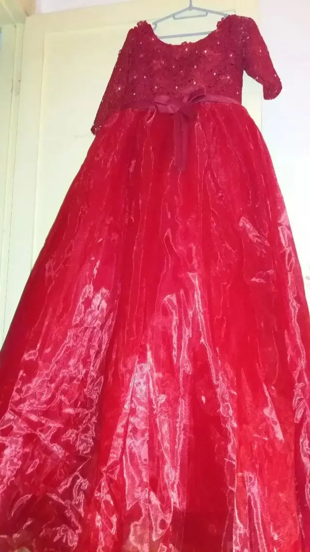 Элегантное бальное платье с глубоким вырезом, прозрачное кружевное платье с длинными рукавами, с аппликацией из бисера, длина до пола, пышное платье для милых девочек