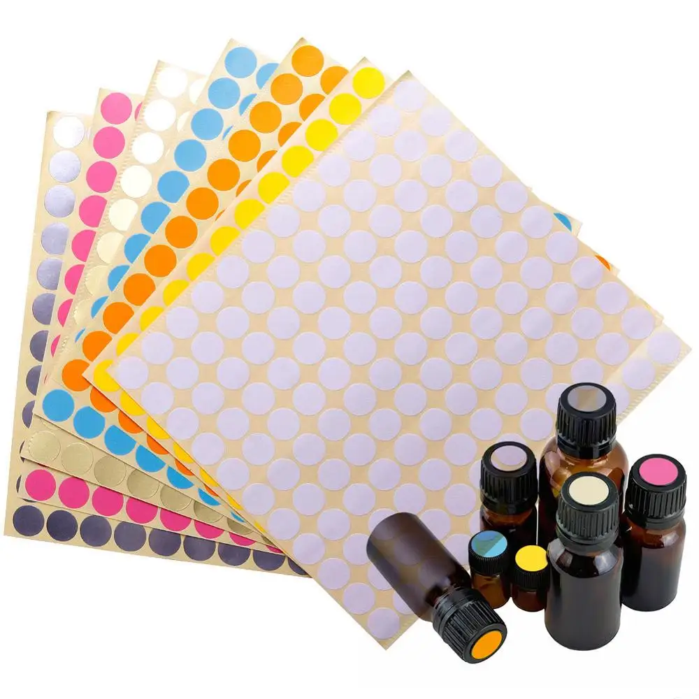 

132pcs/Sheet Colorful Paper Sticker Labels Glass Essential Oil Bottle Cap Lid Labels Blank Round Circles Stickers #281572